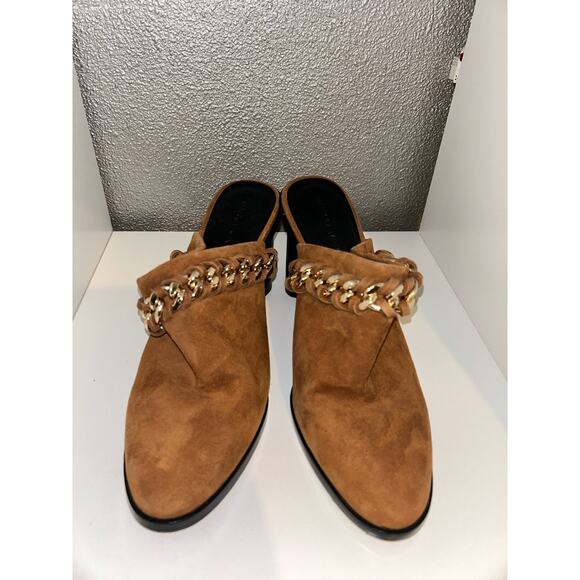 Rebecca Minkoff Galiyah Hippie Boho Edgy Saddle Suede Chain Round Stacked Heels - Picture 3 of 8